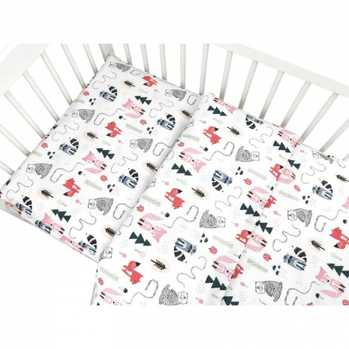 Lenjerie patut cu 3 piese, MimiNu, Pentru patut 120x60 cm, Cu protectie laterala, Din bumbac certificat Oeko Tex Standard 100, Fox [4]