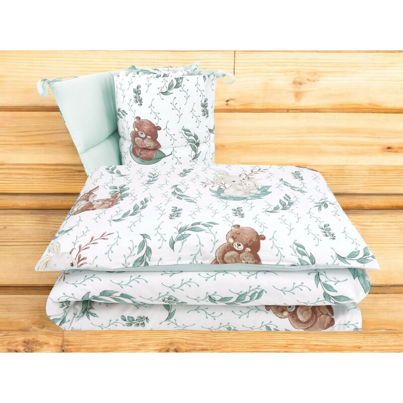 Lenjerie patut cu 3 piese, MimiNu, Pentru patut 120x60 cm, Cu protectie laterala, Din bumbac certificat Oeko Tex Standard 100, Lulu natural [2]