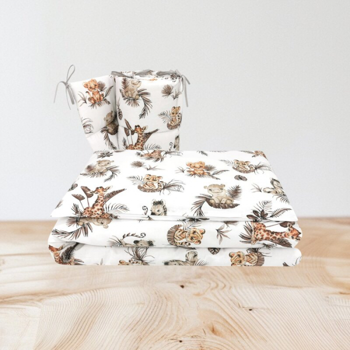 Lenjerie patut cu 3 piese, MimiNu, Pentru patut 120x60 cm, Cu protectie laterala, Din bumbac certificat Oeko Tex Standard 100, Savanna [2]