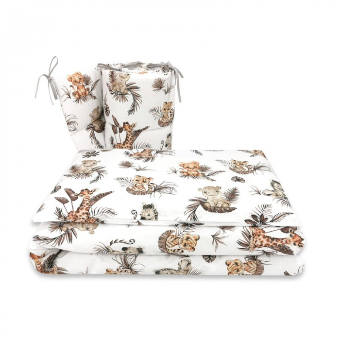 Lenjerie patut cu 3 piese, MimiNu, Pentru patut 120x60 cm, Cu protectie laterala, Din bumbac certificat Oeko Tex Standard 100, Savanna [1]