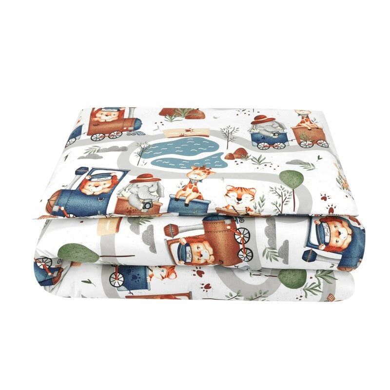 Lenjerie patut cu 3 piese, MimiNu, Pentru patut 120x60 cm, Cu protectie laterala, Din bumbac, Din bumbac certificat Oeko Tex Standard 100, Design, Zoo in train [4]