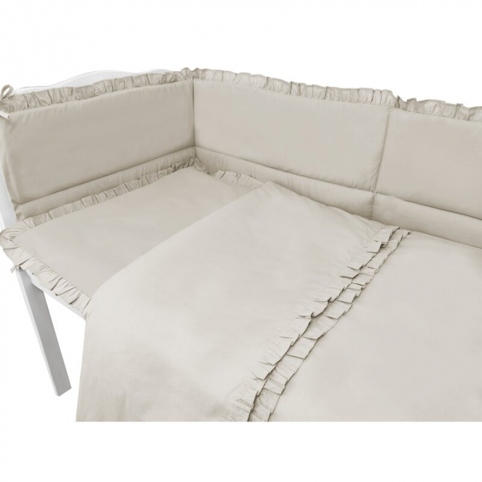 Lenjerie patut cu 4 piese, MimiNu, Pentru patut 120x60 cm, Cu doua protectii laterale, Cu volanase, Din bumbac certificat Oeko Tex Standard 100, Colectia Royal, Beige [5]