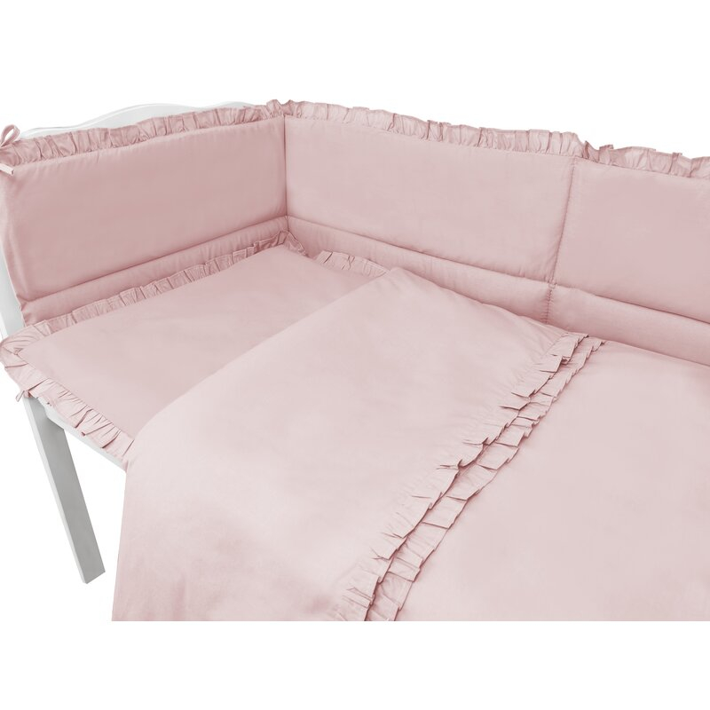 Lenjerie patut cu 4 piese, MimiNu, Pentru patut 120x60 cm, Cu doua protectii laterale, Cu volanase, Din bumbac certificat Oeko Tex Standard 100, Colectia Royal, Powder Pink [3]