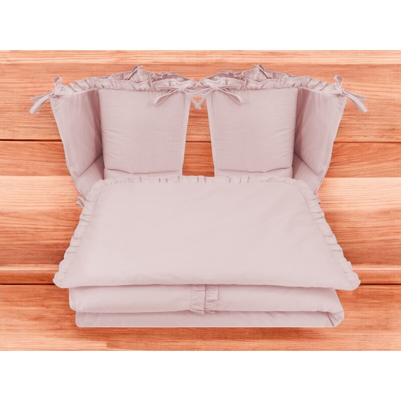 Lenjerie patut cu 4 piese, MimiNu, Pentru patut 120x60 cm, Cu doua protectii laterale, Cu volanase, Din bumbac certificat Oeko Tex Standard 100, Colectia Royal, Powder Pink [2]