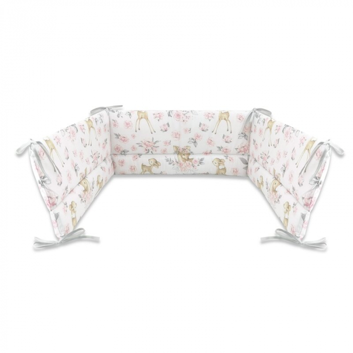 Lenjerie patut cu 4 piese, MimiNu, Pentru patut 120x60 cm, Cu doua protectii laterale, Din bumbac certificat Oeko Tex Standard 100, Sweet Deer Pink [5]