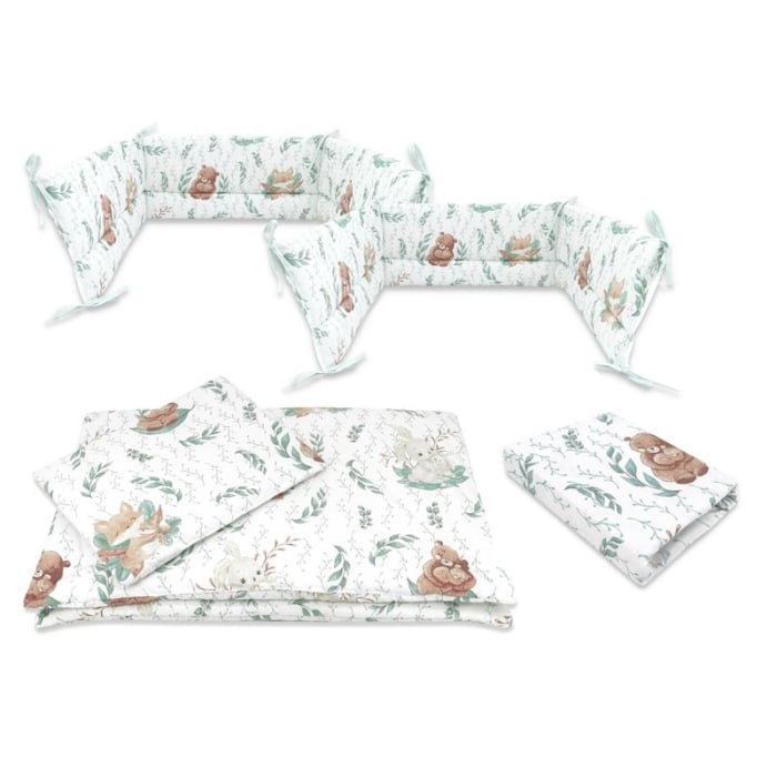 Lenjerie patut cu 5 piese, MimiNu, Cu cearceaf 120x60 cm, Pilota, Pernuta, 2 aparatori, Din bumbac certificat Oeko Tex Standard 100, Lulu Natural [1]