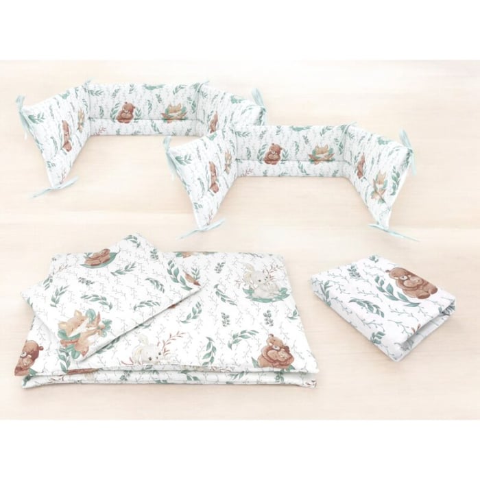 Lenjerie patut cu 5 piese, MimiNu, Cu cearceaf 120x60 cm, Pilota, Pernuta, 2 aparatori, Din bumbac certificat Oeko Tex Standard 100, Lulu Natural [2]