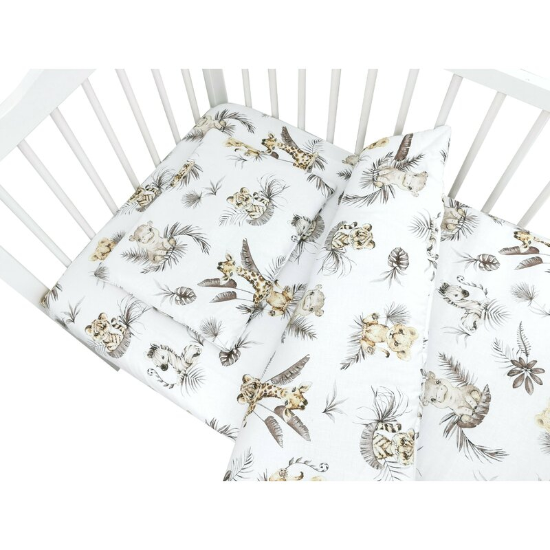 Lenjerie patut cu 5 piese, MimiNu, Cu cearceaf 120x60 cm, Pilota, Pernuta, 2 aparatori, Din bumbac certificat Oeko Tex Standard 100, Savanna [3]