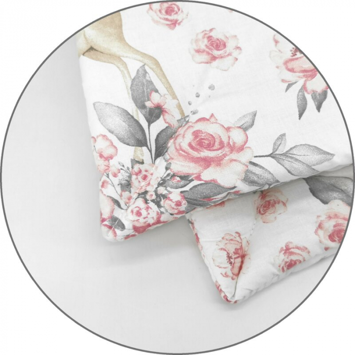 Lenjerie patut cu 5 piese, MimiNu, Cu cearceaf 120x60 cm, Pilota, Pernuta, 2 aparatori, Din bumbac certificat Oeko Tex Standard 100, Sweet Deer Pink [5]