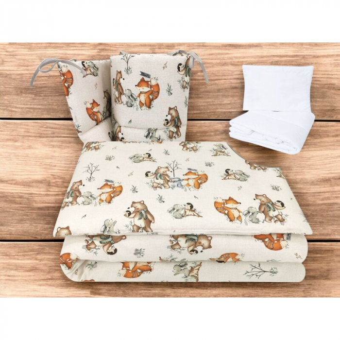 Lenjerie patut cu 5 piese, MimiNu, Pentru patut 120x60 cm, Cu pilota si perna, Din bumbac certificat Oeko Tex Standard 100, Design, Time for fun [2]