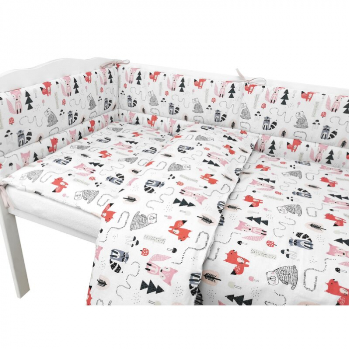 Lenjerie patut cu 5 piese, MimiNu, Pentru patut 120x60 cm, Cu pilota si perna, Din bumbac certificat Oeko Tex Standard 100, Fox [5]