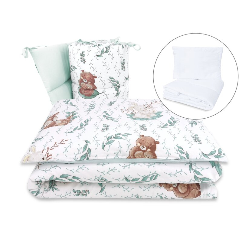 Lenjerie patut cu 5 piese, MimiNu, Pentru patut 120x60 cm, Cu pilota si perna, Din bumbac certificat Oeko Tex Standard 100, Lulu Natural [1]