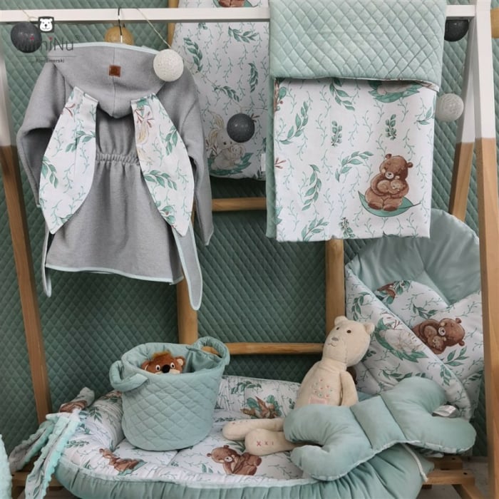 Lenjerie patut cu 6 piese, MimiNu, Pentru patut 120x60 cm, Cu pilota si perna, Cu doua aparatori laterale, Din bumbac certificat Oeko Tex Standard 100, Lulu Natural [5]