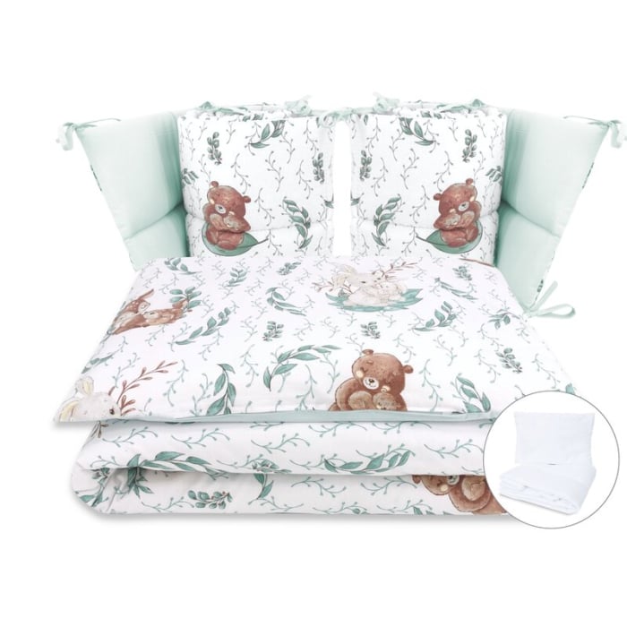 Lenjerie patut cu 6 piese, MimiNu, Pentru patut 120x60 cm, Cu pilota si perna, Cu doua aparatori laterale, Din bumbac certificat Oeko Tex Standard 100, Lulu Natural [1]