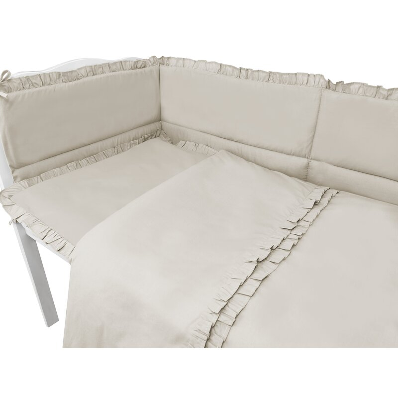 Lenjerie patut cu 6 piese, MimiNu, Pentru patut 120x60 cm, Cu volanase, Cu pilota si perna, Cu doua aparatori laterale, Din bumbac certificat Oeko Tex Standard 100, Colectia Royal, Beige [6]