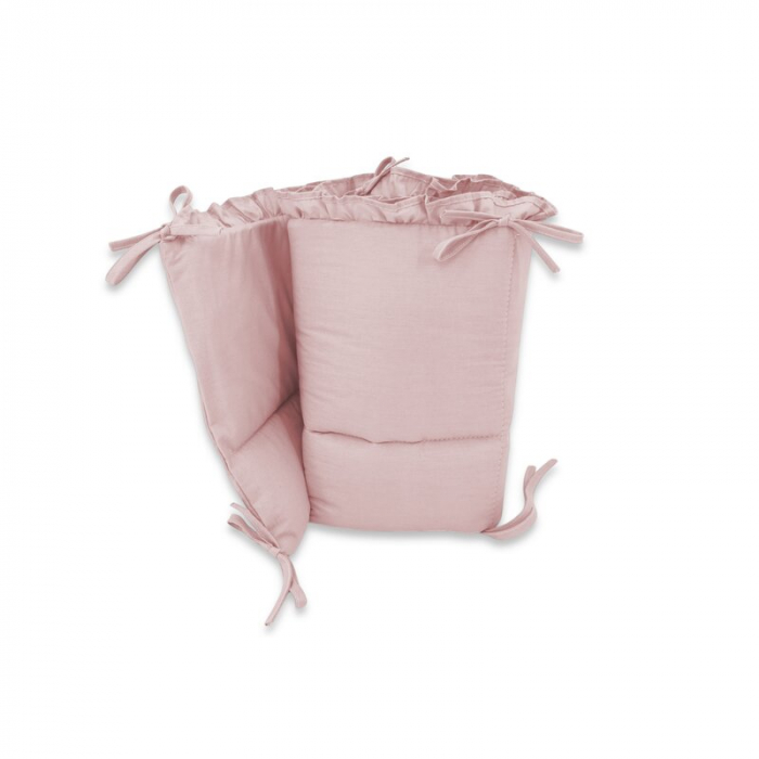Lenjerie patut cu 6 piese, MimiNu, Pentru patut 120x60 cm, Cu volanase, Cu pilota si perna, Cu doua aparatori laterale, Din bumbac certificat Oeko Tex Standard 100, Colectia Royal, Powder Pink [5]