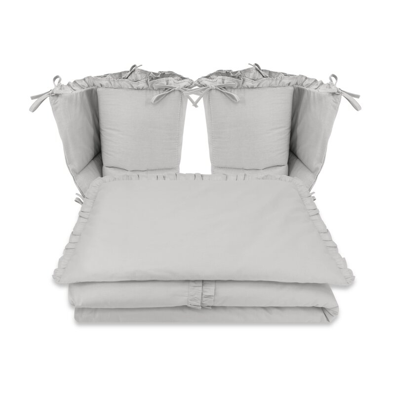 Lenjerie patut cu 6 piese, MimiNu, Pentru patut 120x60 cm, Cu volanase, Cu pilota si perna, Cu doua aparatori laterale, Din bumbac certificat Oeko Tex Standard 100, Colectia Royal, Grey [3]