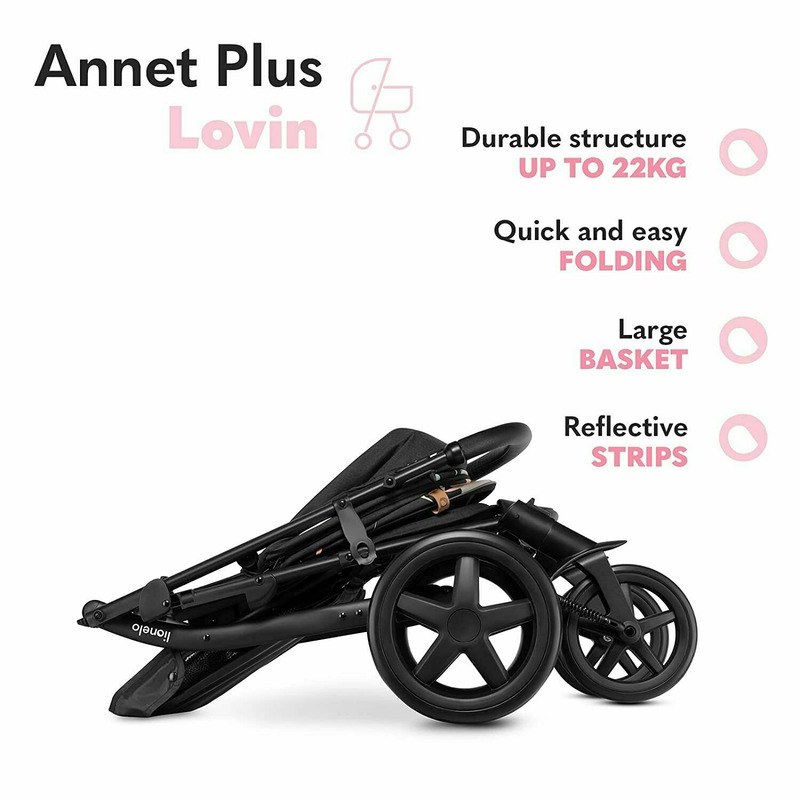Lionelo - Carucior sport Annet Plus Lovin\', Editie limitata, De la nastere, Cu accesorii, 0 - 22 Kg, Conform cu standardele europene de securitate EN1888-1 si EN1888-2, Negru, Resigilat [6]