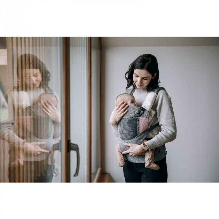 Marsupiu bebe, FreeON, Carry Me, 3 in 1, De la 4 luni pana la 15 kg, Tesatura din plasa 3D, Confortabil si sigur pentru bebe, Grey/Pink [3]