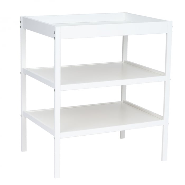 Masuta de schimbat, Qmini, Cu 2 polite pentru depozitare, Potrivita pentru saltelute de infasat de 70x50 cm, Inaltime 86 cm, Alb [1]