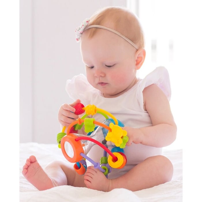 Minge cu activitati, Playgro, Pentru bebelusi, Cu margele de dentitie, Cu oglinda, Play And Learn Ball, 14 Cm [5]