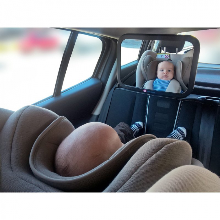 Oglinda auto retrovizoare, Petite&Mars, Rotativa 360, Montare pe tetiera cu ajutorul curelelor, 26.5 x 20, Negru [1]