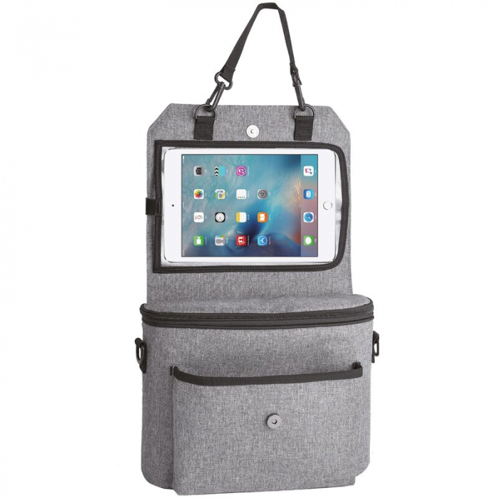 Organizator auto si pentru carucior, FreeON, 3 in 1, Transformabil in gentuta mamici, Cu suport pentru tableta, iPad, Cu buzunare, Grey [2]