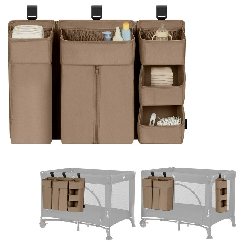 Organizator multifunctional, Lionelo, Sidepocket L, 58x11x58 cm, 3 parti independente cu multiple buzunare, Universal, Constructie ranforsata, Bej [10]