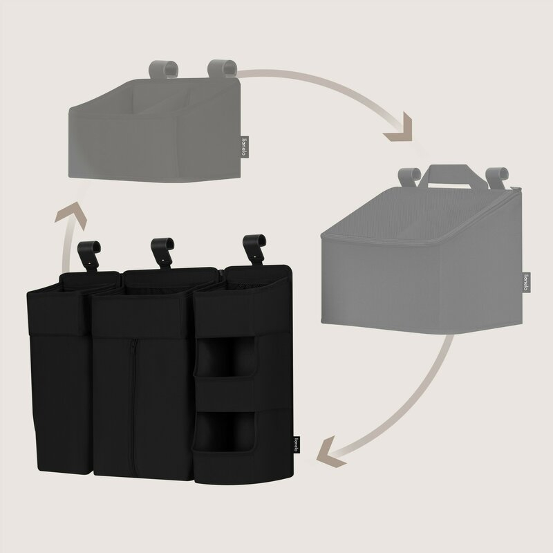 Organizator multifunctional, Lionelo, Sidepocket L, 58x11x58 cm, 3 parti independente cu multiple buzunare, Universal, Constructie ranforsata, Negru [17]