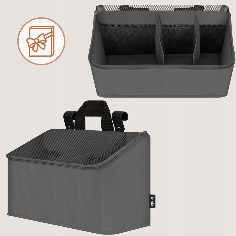 Organizator multifunctional, Lionelo, Sidepocket M, 43x15x23 cm, 3 compartimente, Universal, Constructie ranforsata, Gri [4]