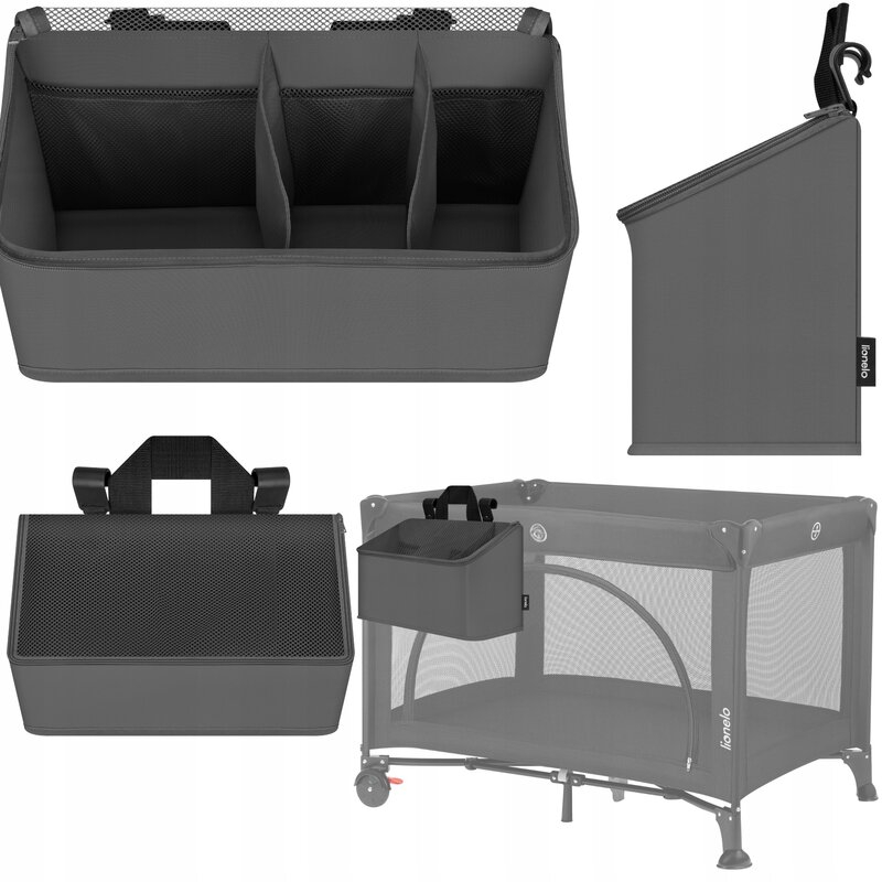 Organizator multifunctional, Lionelo, Sidepocket M, 43x15x23 cm, 3 compartimente, Universal, Constructie ranforsata, Gri [3]