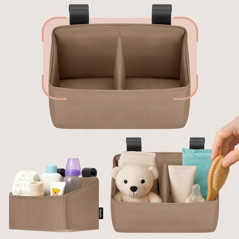 Organizator multifunctional, Lionelo, Sidepocket S, 26x12x15 cm, 2 compartimente, Universal, Constructie ranforsata, Bej [14]