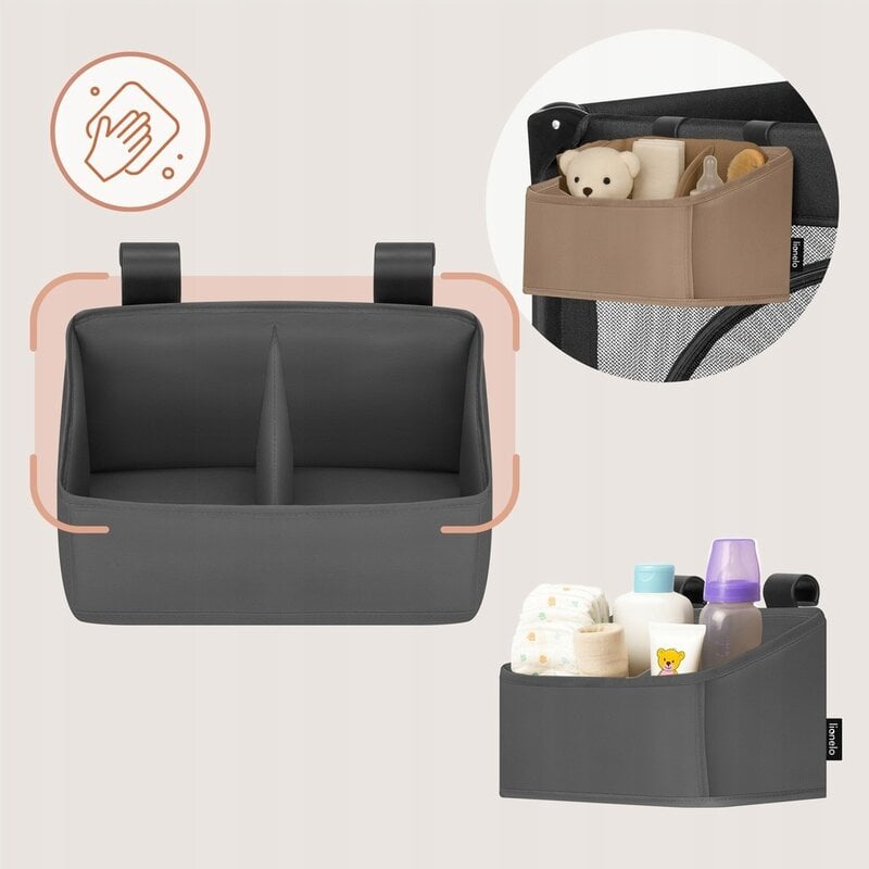 Organizator multifunctional, Lionelo, Sidepocket S, 26x12x15 cm, 2 compartimente, Universal, Constructie ranforsata, Gri [11]