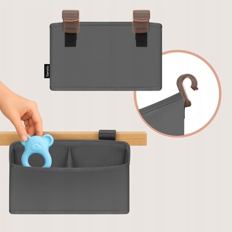 Organizator multifunctional, Lionelo, Sidepocket S, 26x12x15 cm, 2 compartimente, Universal, Constructie ranforsata, Gri [12]