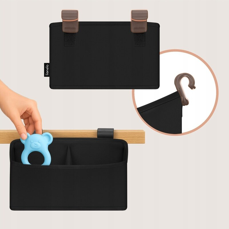 Organizator multifunctional, Lionelo, Sidepocket S, 26x12x15 cm, 2 compartimente, Universal, Constructie ranforsata, Negru [14]
