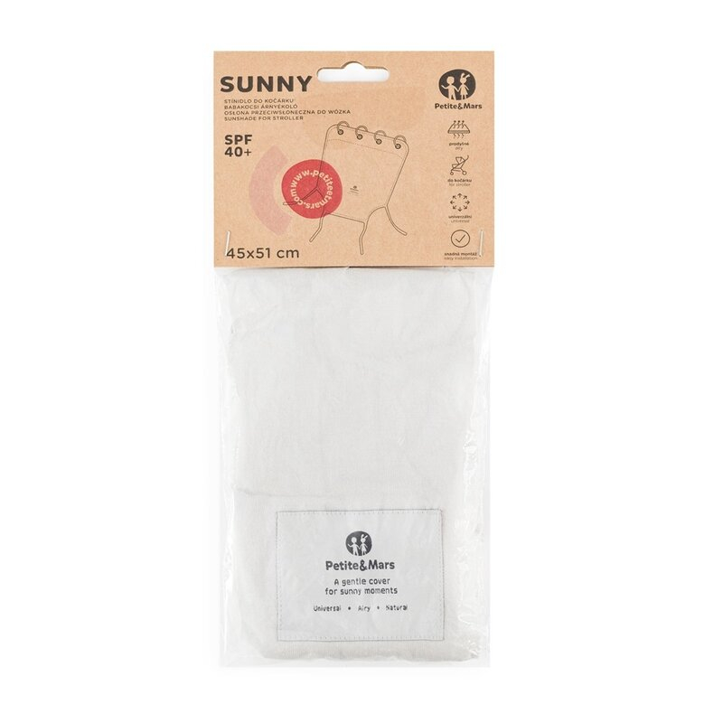 Parasolar textil, Petite&Mars, Din Bumbac, Pentru soare si vant, Universal, Protectie UV SPF40+, Potrivit pentru carucioare si scaune auto, 45 × 51 cm, Champagne [5]
