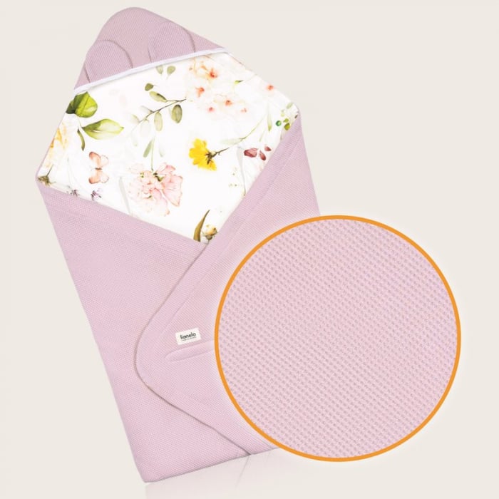 Paturica de infasat, Lionelo, Pentru scoica auto, carucior si landou, Cu multiple utilizari, Cu inchidere arici velcro, Dimensiune 90x90 cm, Din bumbac, TOG 2.5, 12-18 luni, Roz [6]