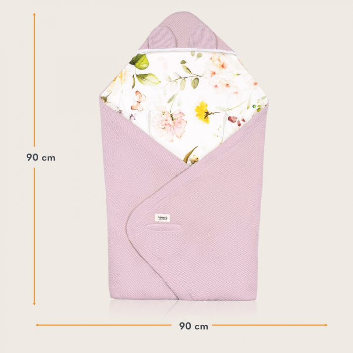 Paturica de infasat, Lionelo, Pentru scoica auto, carucior si landou, Cu multiple utilizari, Cu inchidere arici velcro, Dimensiune 90x90 cm, Din bumbac, TOG 2.5, 12-18 luni, Roz [10]