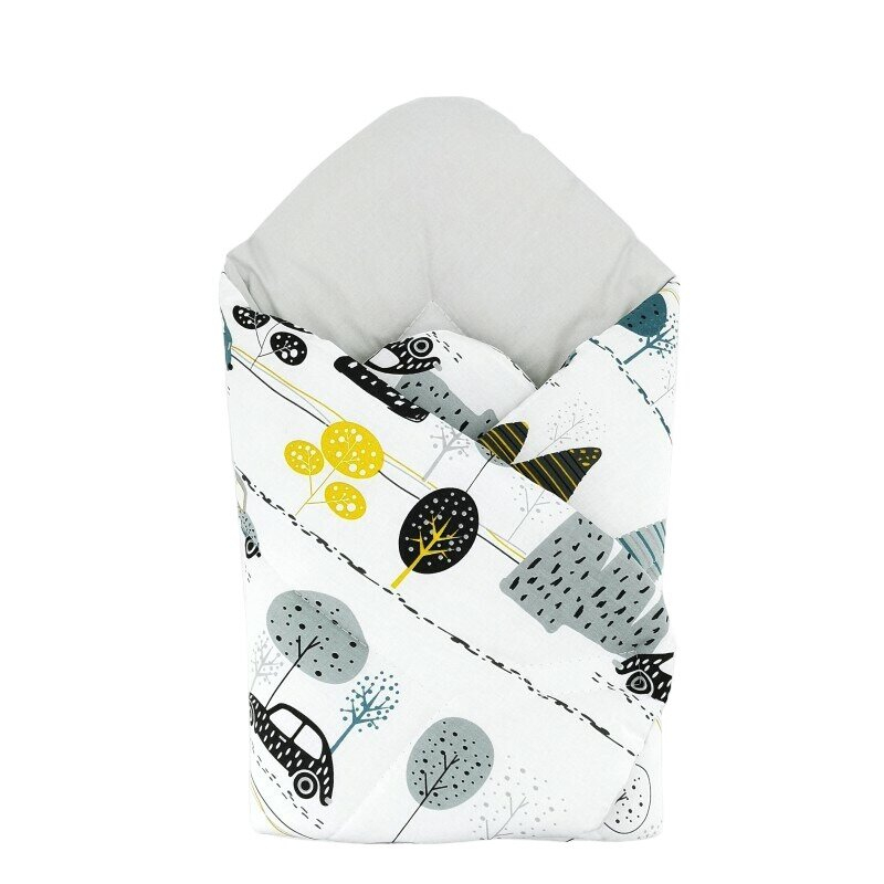 Paturica de infasat, MimiNu, Cu doua fete, Cu multiple utilizari, Cu inchidere arici velcro, Dimensiune 75x75 cm, Din bumbac certificat Oeko Tex Standard 100, Childrens Journey Grey [1]