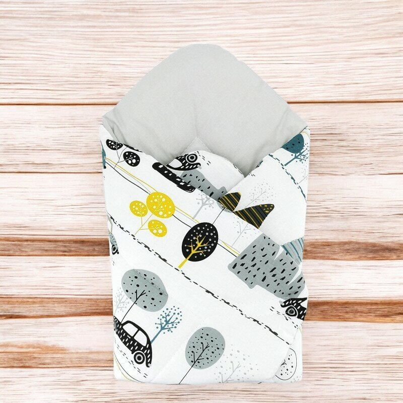 Paturica de infasat, MimiNu, Cu doua fete, Cu multiple utilizari, Cu inchidere arici velcro, Dimensiune 75x75 cm, Din bumbac certificat Oeko Tex Standard 100, Childrens Journey Grey [2]