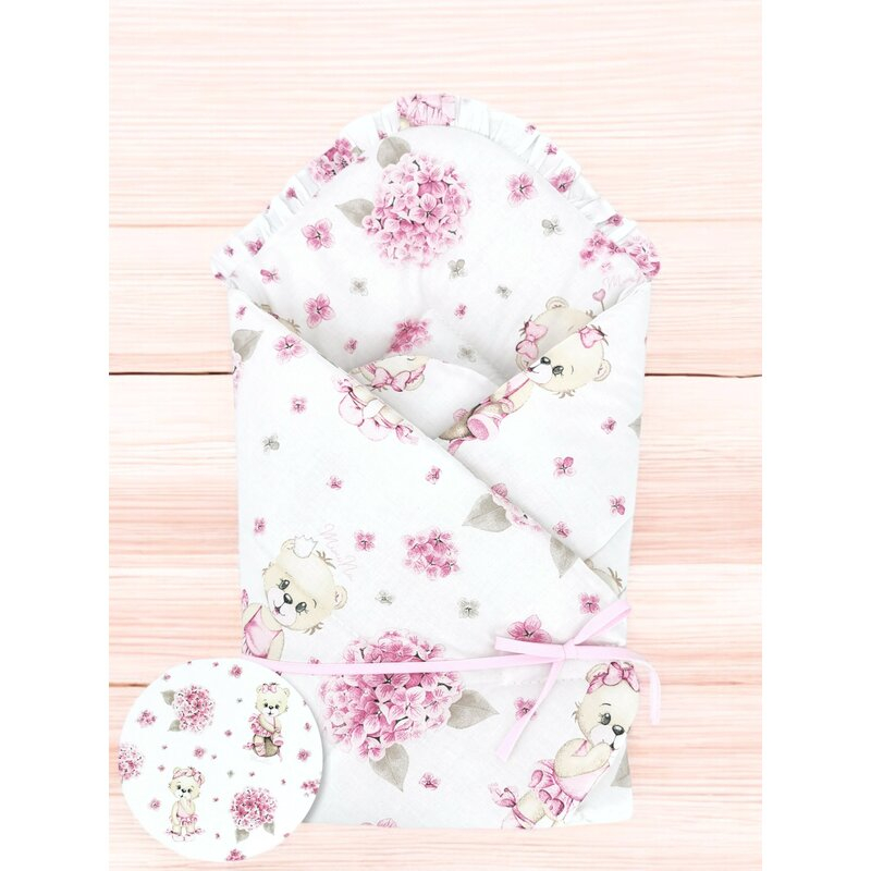 Paturica de infasat, MimiNu, Cu panglica, Cu multiple utilizari, Cu inchidere arici velcro, Dimensiune 75x75 cm, Din bumbac certificat Oeko Tex Standard 100, Design, Pink Ballerina [2]