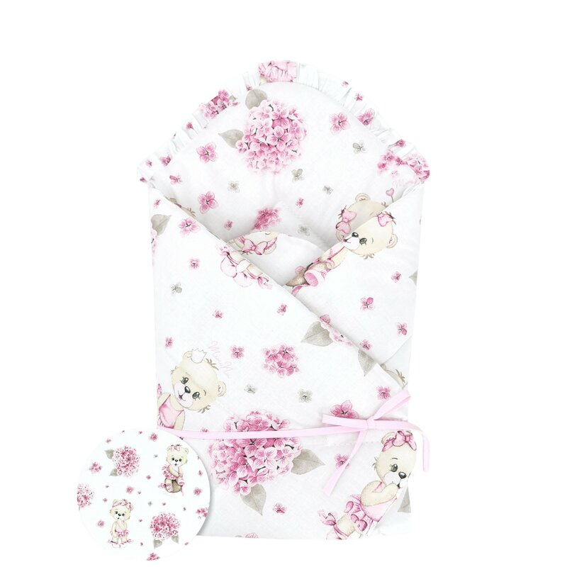 Paturica de infasat, MimiNu, Cu panglica, Cu multiple utilizari, Cu inchidere arici velcro, Dimensiune 75x75 cm, Din bumbac certificat Oeko Tex Standard 100, Design, Pink Ballerina [1]