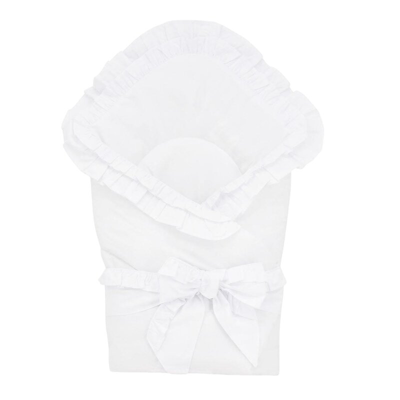 Paturica de infasat, MimiNu, Multifunctionala pentru botez, Cu volanase, Cu inchidere cu panglica si arici velcro, Dimensiune 75x75 cm, Din bumbac certificat Oeko Tex Standard 100, White [1]