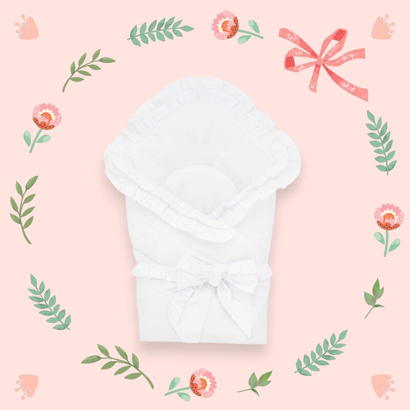Paturica de infasat, MimiNu, Multifunctionala pentru botez, Cu volanase, Cu inchidere cu panglica si arici velcro, Dimensiune 75x75 cm, Din bumbac certificat Oeko Tex Standard 100, White [4]