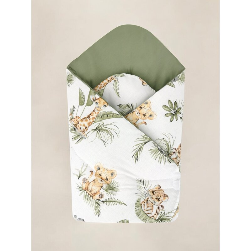 Paturica de infasat, Qmini, Cu doua fete, Cu multiple utilizari, Cu inchidere arici velcro, Dimensiune 75x75 cm, Din bumbac certificat Oeko Tex Standard 100, Safari [2]