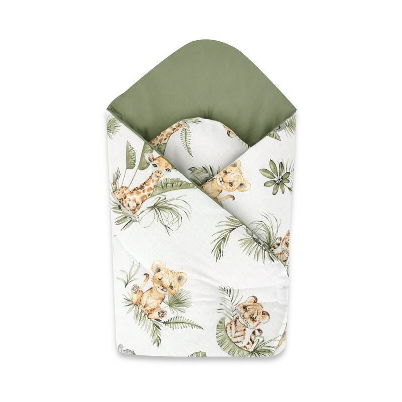 Paturica de infasat, Qmini, Cu doua fete, Cu multiple utilizari, Cu inchidere arici velcro, Dimensiune 75x75 cm, Din bumbac certificat Oeko Tex Standard 100, Safari [1]