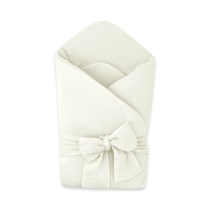 Paturica de infasat, Qmini, Din muselina dubla, Cu inchidere cu panglica, Dimensiune 75x75 cm, Din material certificat Oeko Tex Standard 100, Cream [1]