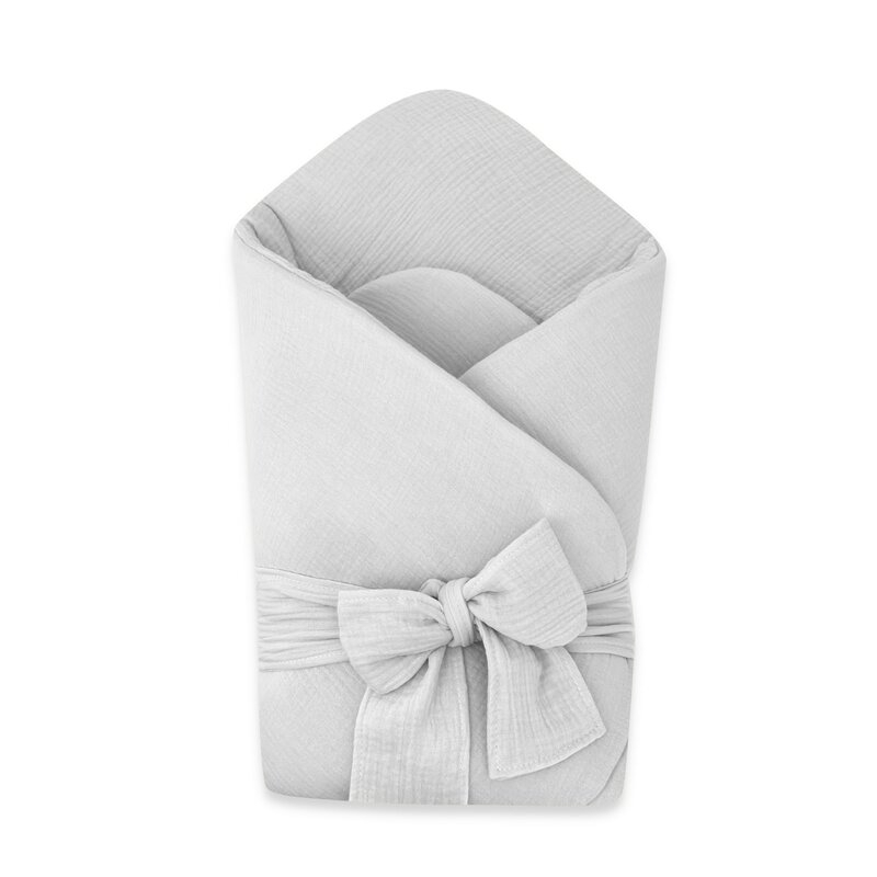 Paturica de infasat, Qmini, Din muselina dubla, Cu inchidere cu panglica, Dimensiune 75x75 cm, Din material certificat Oeko Tex Standard 100, Gray [1]