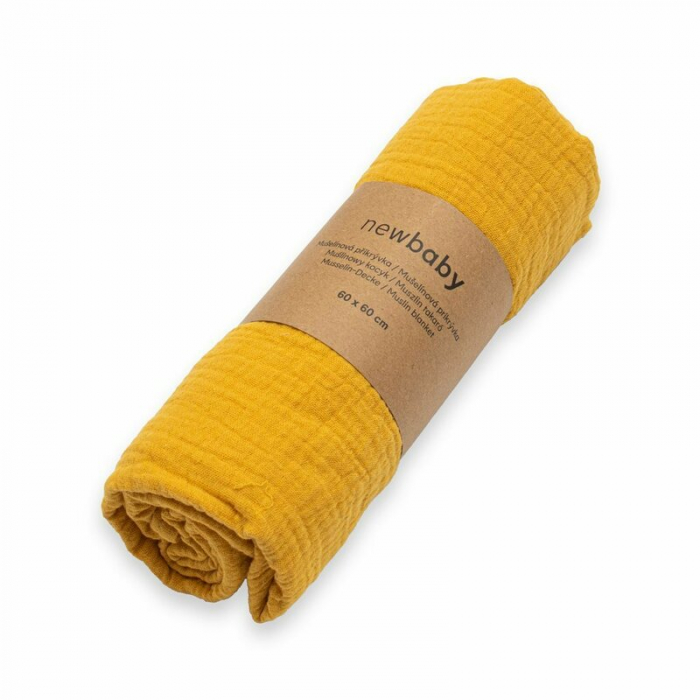 Paturica moale bebe, New Baby, Cu multiple intrebuintari, 60x60 cm, Din muselina, 100% bumbac, Mustard [3]