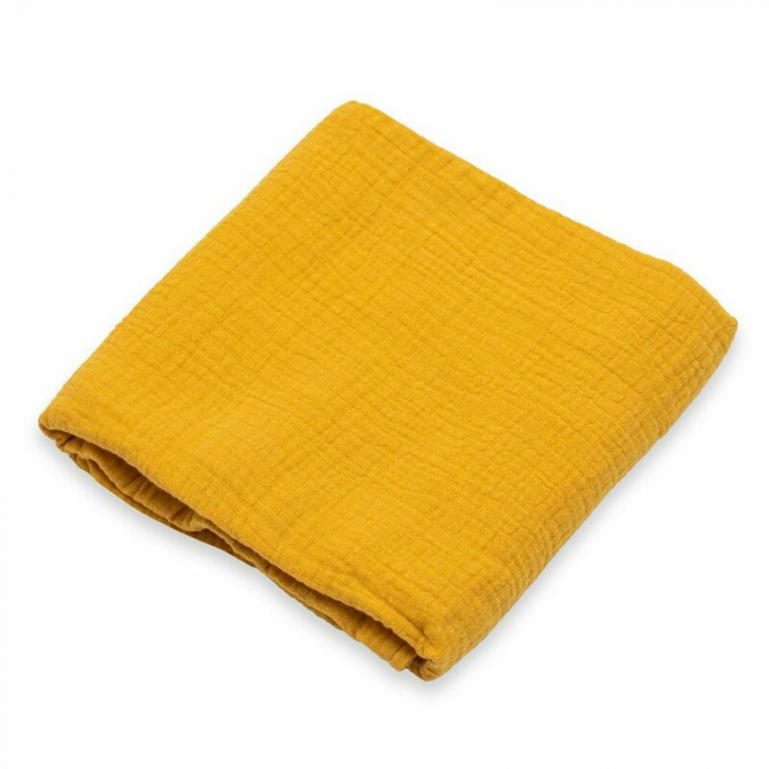 Paturica moale bebe, New Baby, Cu multiple intrebuintari, 60x60 cm, Din muselina, 100% bumbac, Mustard [1]
